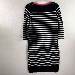 LAUREN RALPH LAUREN Black & White Stripe Knit Dress w/laced shoulders. Medium